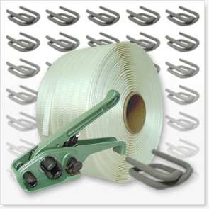 Textil Umreifungsband Spar-Set gewebt HD, 19 mm - 400 m mit Bandspanner